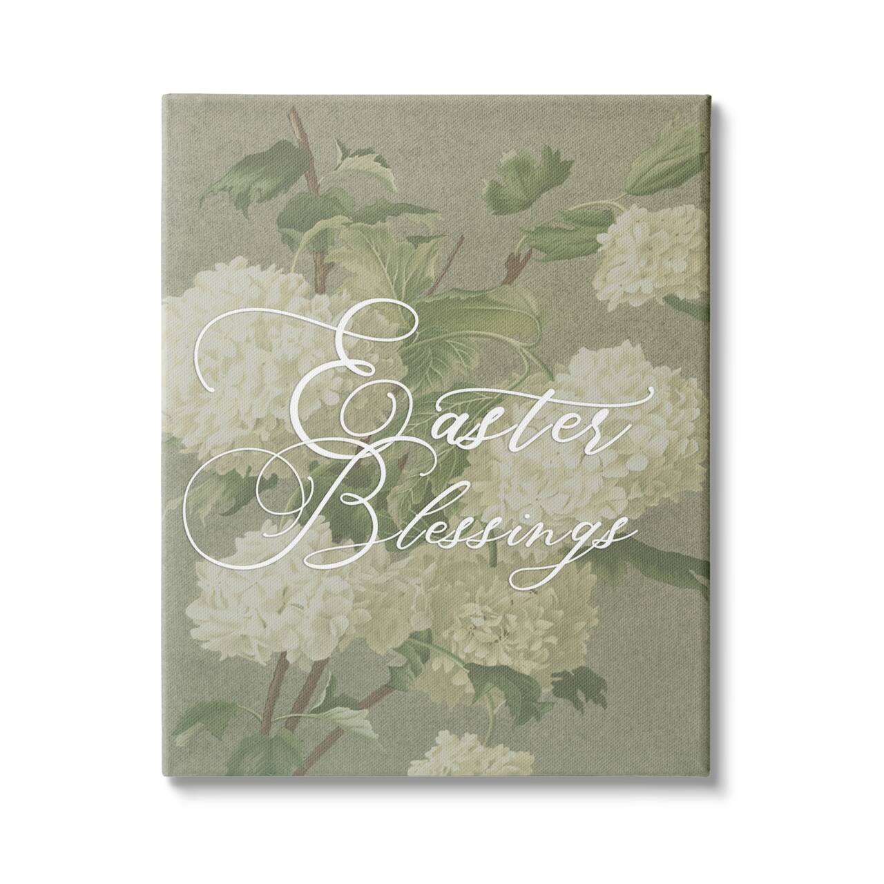 Stupell Industries Easter Blessings Sentiment Vintage White Hydrangea Florals Green Canvas Wall Art